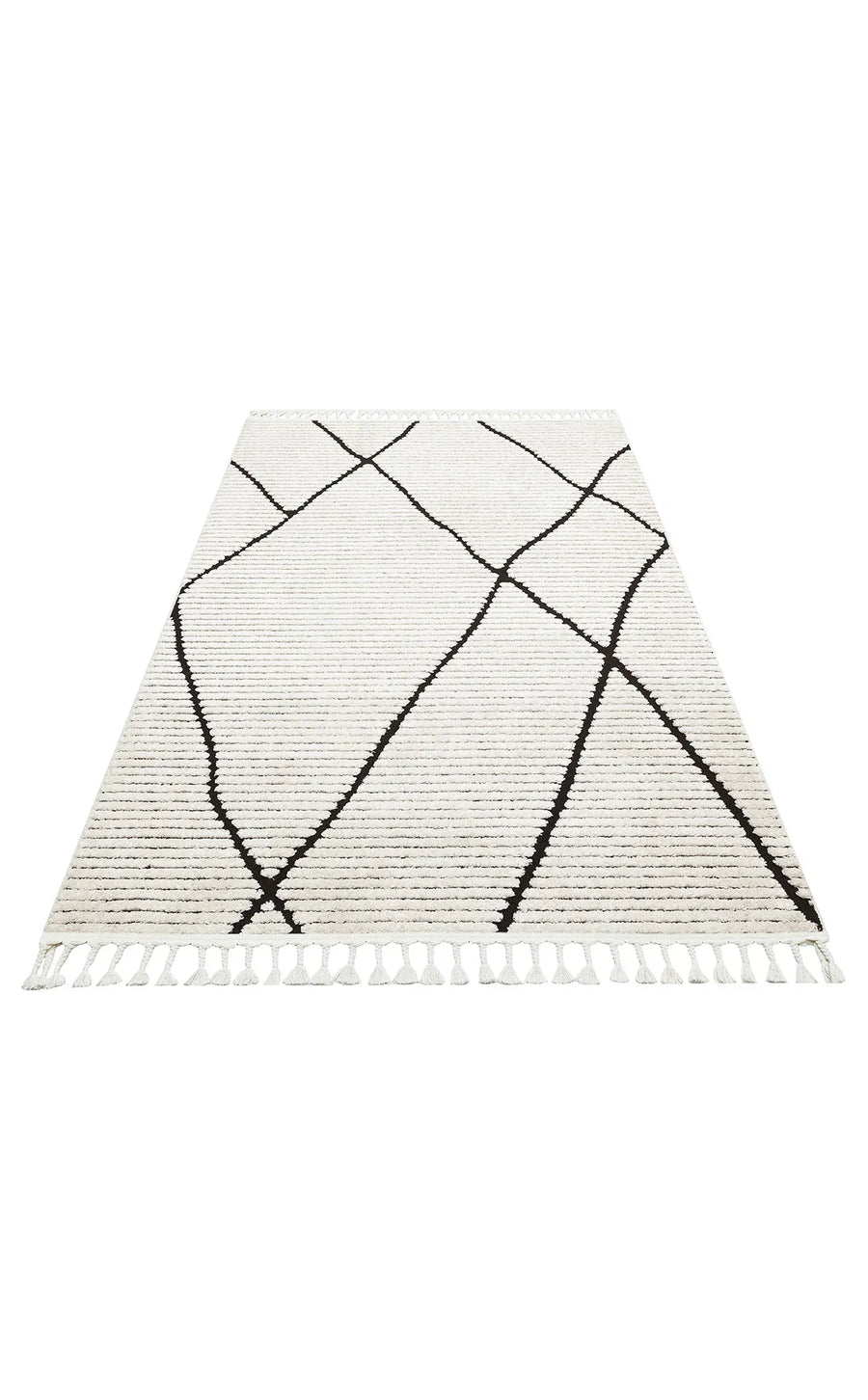 Beyaz Siyah Geometrik Modern Triko Halı - Pati Dostu - Toz Vermez