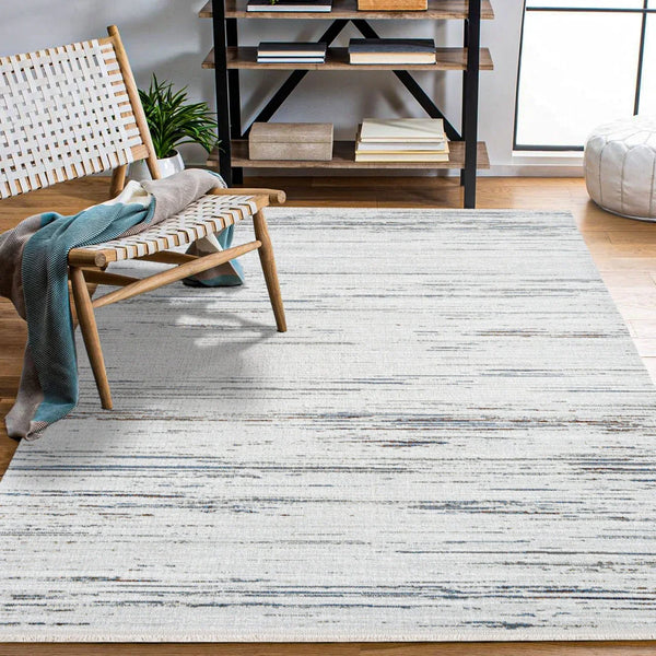 Beyaz Gri Minimalist Modern Halı - Yıkanabilir - Kaymaz Taban - Pati Dostu
