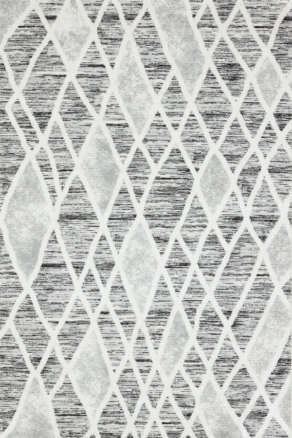 Beyaz Gri Baklava Geometrik Halı - Yıkanabilir - Kaymaz Taban - Pati Dostu