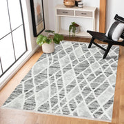 Gri Geometrik Modern Etnik Desenli Halı  | Makinada Yıkanabilir | Hav Toz Vermez | Leke Tutmayan | Kaymaz Taban | Dijital Makine Baskı | Salon Yolluk Mutfak Halısı