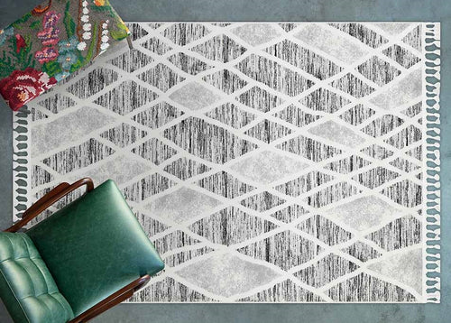 Gri Geometrik Modern Etnik Desenli Halı  | Makinada Yıkanabilir | Hav Toz Vermez | Leke Tutmayan | Kaymaz Taban | Dijital Makine Baskı | Salon Yolluk Mutfak Halısı