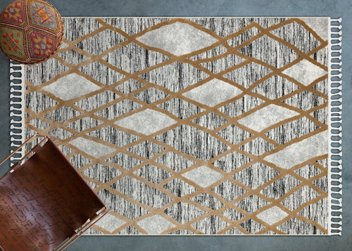 Gri Geometrik Modern Etnik Desenli Halı  | Makinada Yıkanabilir | Hav Toz Vermez | Leke Tutmayan | Kaymaz Taban | Dijital Makine Baskı | Salon Yolluk Mutfak Halısı