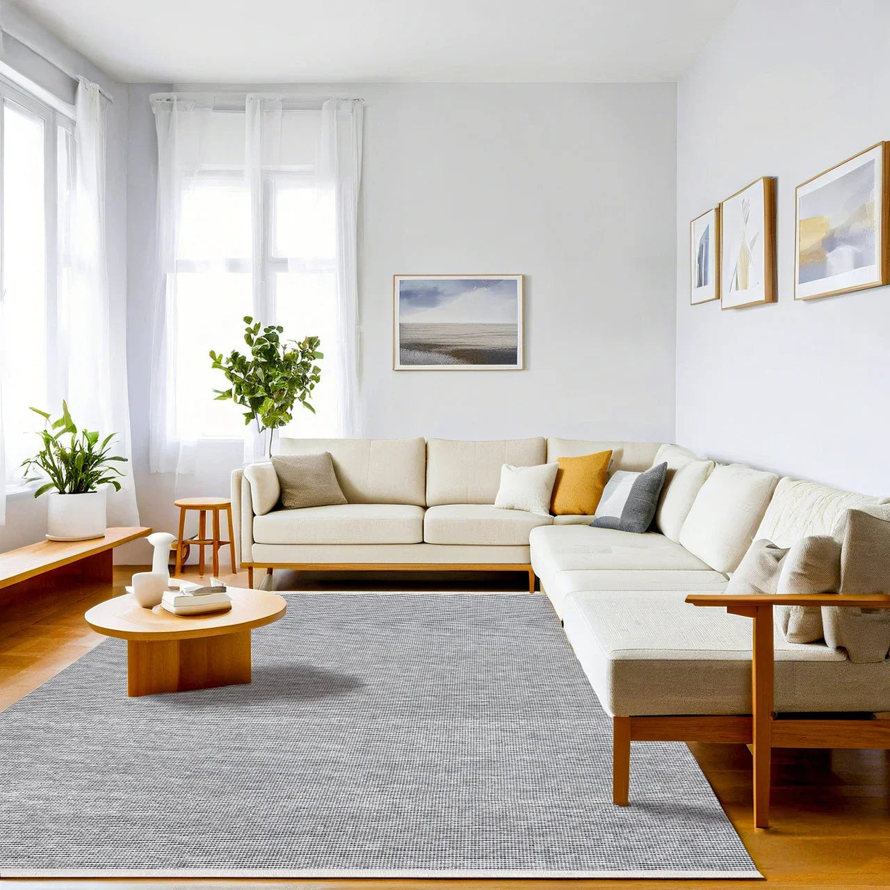 Antrasit Gri Dokulu Minimalist Halı - Yıkanabilir - Kaymaz Taban - Pati Dostu