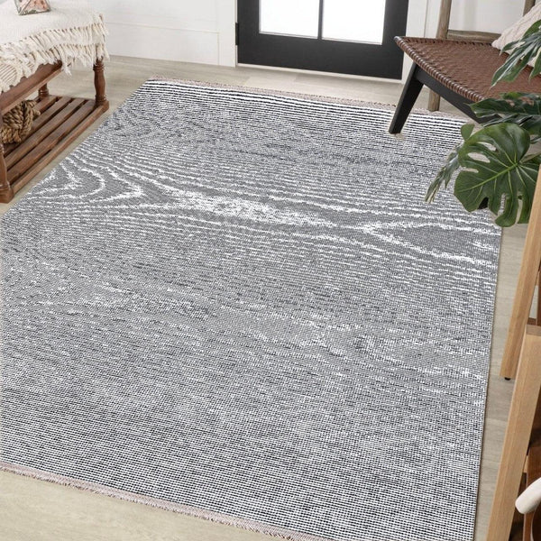 Antrasit Gri Dokulu Minimalist Halı - Yıkanabilir - Kaymaz Taban - Pati Dostu