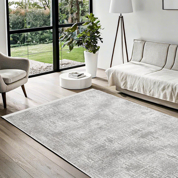 Beyaz Gri Dokulu Minimalist Halı - Yıkanabilir - Kaymaz Taban - Pati Dostu
