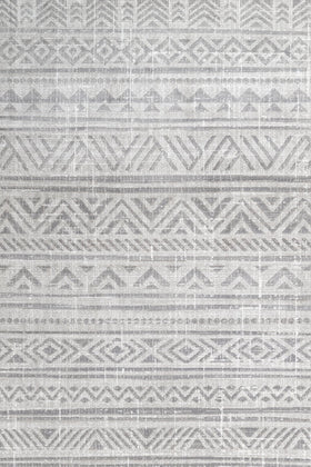 Beyaz Gri Geometrik Minimalist Halı - Yıkanabilir - Kaymaz Taban - Pati Dostu