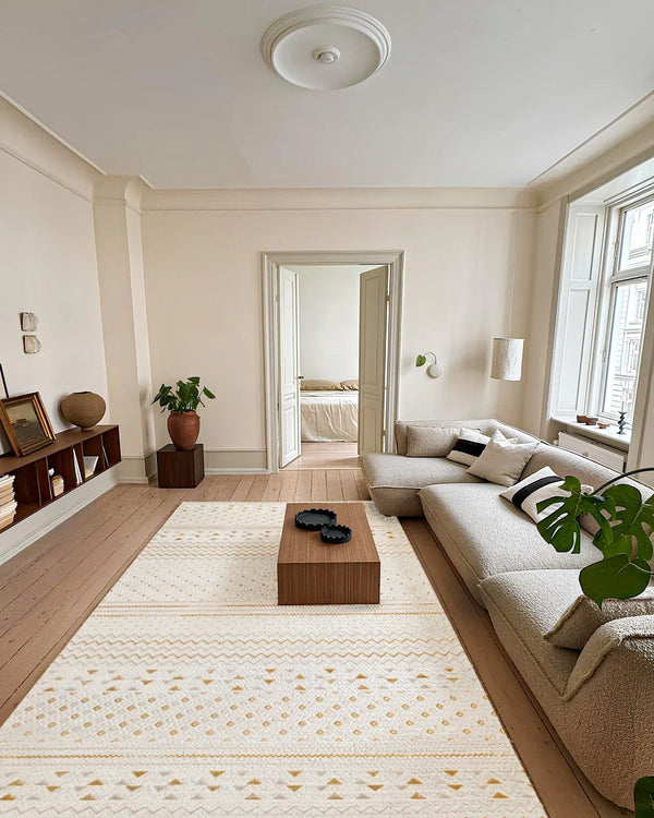 Bej Krem Minimalist Modern Halı - Yıkanabilir - Kaymaz Taban - Pati Dostu