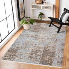 Gri Soyut Modern Etnik Desenli Halı  | Makinada Yıkanabilir | Hav Toz Vermez | Leke Tutmayan | Kaymaz Taban | Dijital Makine Baskı | Salon Yolluk Mutfak Halısı