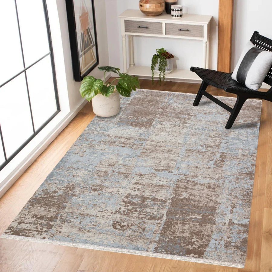 Gri Vizon Eskitme Modern Halı - Yıkanabilir - Kaymaz Taban - Pati Dostu