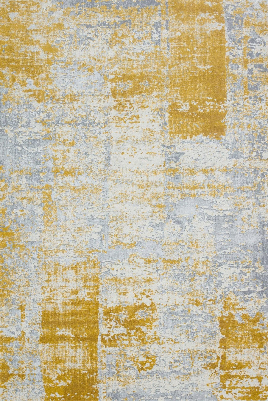 Mustard Yellow and Grey Abstract Area Rug with Distressed Style – in the living room