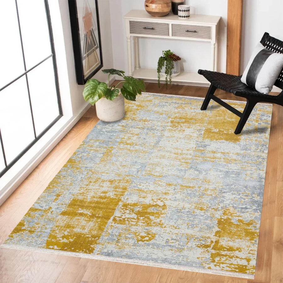 Gold Gri Eskitme Modern Halı - Yıkanabilir - Kaymaz Taban - Pati Dostu