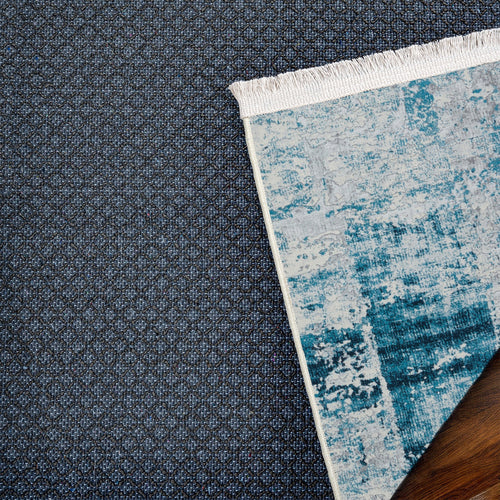 Mavi Modern Modern Etnik Desenli Halı  | Makinada Yıkanabilir | Hav Toz Vermez | Leke Tutmayan | Kaymaz Taban | Dijital Makine Baskı | Salon Yolluk Mutfak Halısı