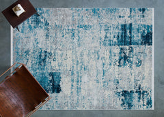 Mavi Modern Modern Etnik Desenli Halı  | Makinada Yıkanabilir | Hav Toz Vermez | Leke Tutmayan | Kaymaz Taban | Dijital Makine Baskı | Salon Yolluk Mutfak Halısı