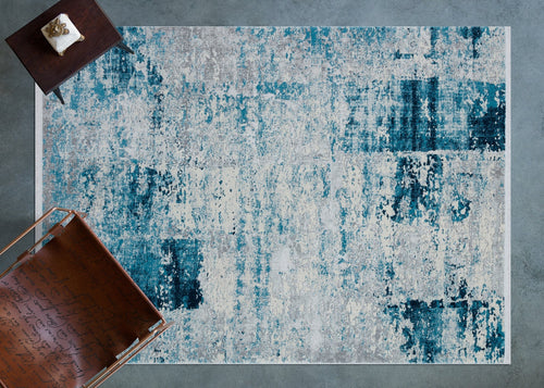 Mavi Modern Modern Etnik Desenli Halı  | Makinada Yıkanabilir | Hav Toz Vermez | Leke Tutmayan | Kaymaz Taban | Dijital Makine Baskı | Salon Yolluk Mutfak Halısı