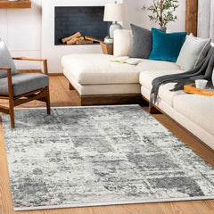 Gri Modern Modern Etnik Desenli Halı  | Makinada Yıkanabilir | Hav Toz Vermez | Leke Tutmayan | Kaymaz Taban | Dijital Makine Baskı | Salon Yolluk Mutfak Halısı