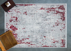 Kırmızı Soyut Modern Etnik Desenli Halı  | Makinada Yıkanabilir | Hav Toz Vermez | Leke Tutmayan | Kaymaz Taban | Dijital Makine Baskı | Salon Yolluk Mutfak Halısı