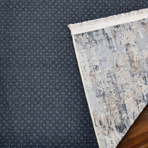 Mavi Soyut Modern Etnik Desenli Halı  | Makinada Yıkanabilir | Hav Toz Vermez | Leke Tutmayan | Kaymaz Taban | Dijital Makine Baskı | Salon Yolluk Mutfak Halısı