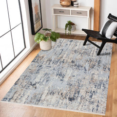 Mavi Soyut Modern Etnik Desenli Halı  | Makinada Yıkanabilir | Hav Toz Vermez | Leke Tutmayan | Kaymaz Taban | Dijital Makine Baskı | Salon Yolluk Mutfak Halısı