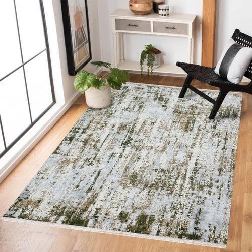 Yeşil Modern Modern Etnik Desenli Halı  | Makinada Yıkanabilir | Hav Toz Vermez | Leke Tutmayan | Kaymaz Taban | Dijital Makine Baskı | Salon Yolluk Mutfak Halısı