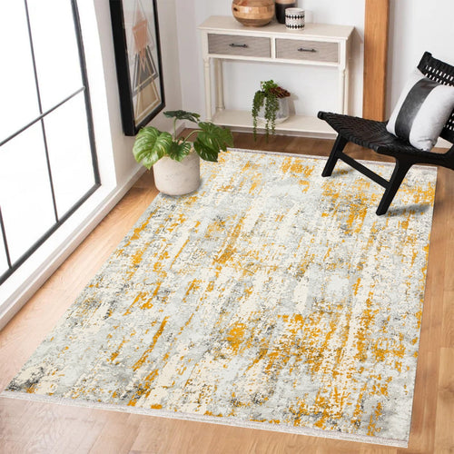 Sarı Modern Modern Etnik Desenli Halı  | Makinada Yıkanabilir | Hav Toz Vermez | Leke Tutmayan | Kaymaz Taban | Dijital Makine Baskı | Salon Yolluk Mutfak Halısı