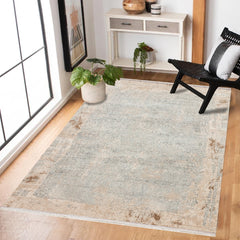 Bej Soyut Modern Etnik Desenli Halı  | Makinada Yıkanabilir | Hav Toz Vermez | Leke Tutmayan | Kaymaz Taban | Dijital Makine Baskı | Salon Yolluk Mutfak Halısı