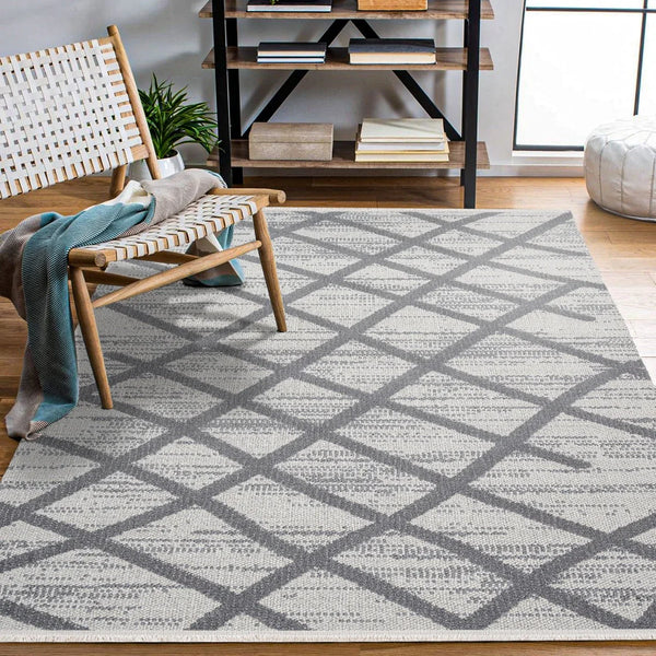 Antrasit Gri Geometrik Minimalist Halı - Yıkanabilir - Kaymaz Taban - Pati Dostu