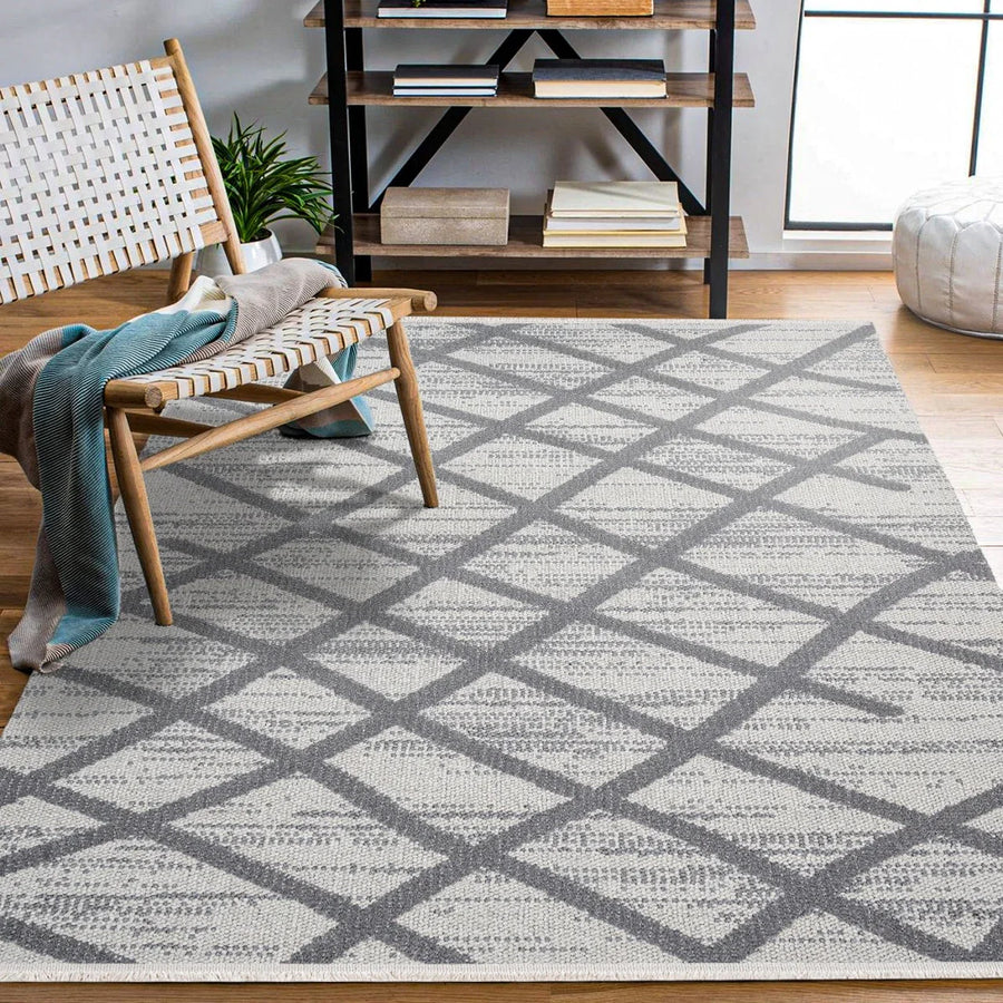 Gri Beyaz Geometrik Desenli Dijital Baskı Halı Yıkanabilir – Oturma odası kullanımı