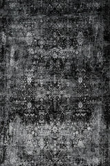 Black Grey Distressed Living Room Rug - Cotton