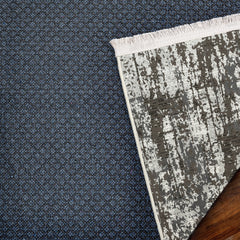 Antrasit Modern Modern Etnik Desenli Halı  | Makinada Yıkanabilir | Hav Toz Vermez | Leke Tutmayan | Kaymaz Taban | Dijital Makine Baskı | Salon Yolluk Mutfak Halısı