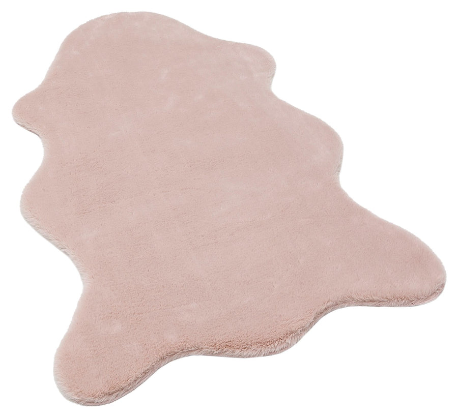 Rimeni Pastel Pembe Beyaz Düz Asimetrik Shaggy Makine Halısı