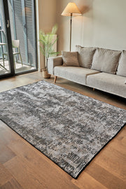 Sovra alfombra moderna de fabricación a máquina gris antracita con diseño abstracto – otro ángulo