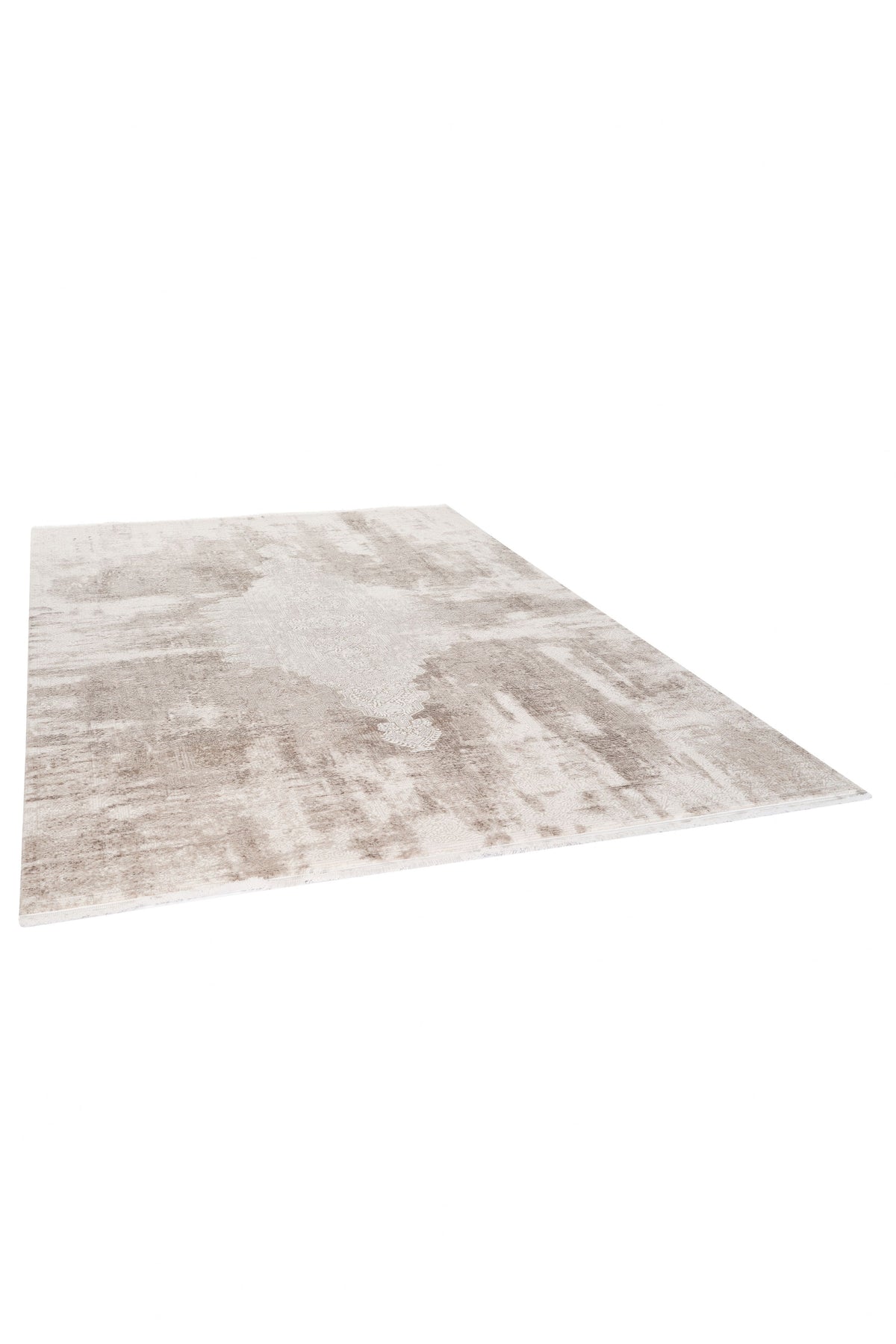 Nivra Tapis blanc et beige moderne à motif abstrait, tissé à la machine – en situation