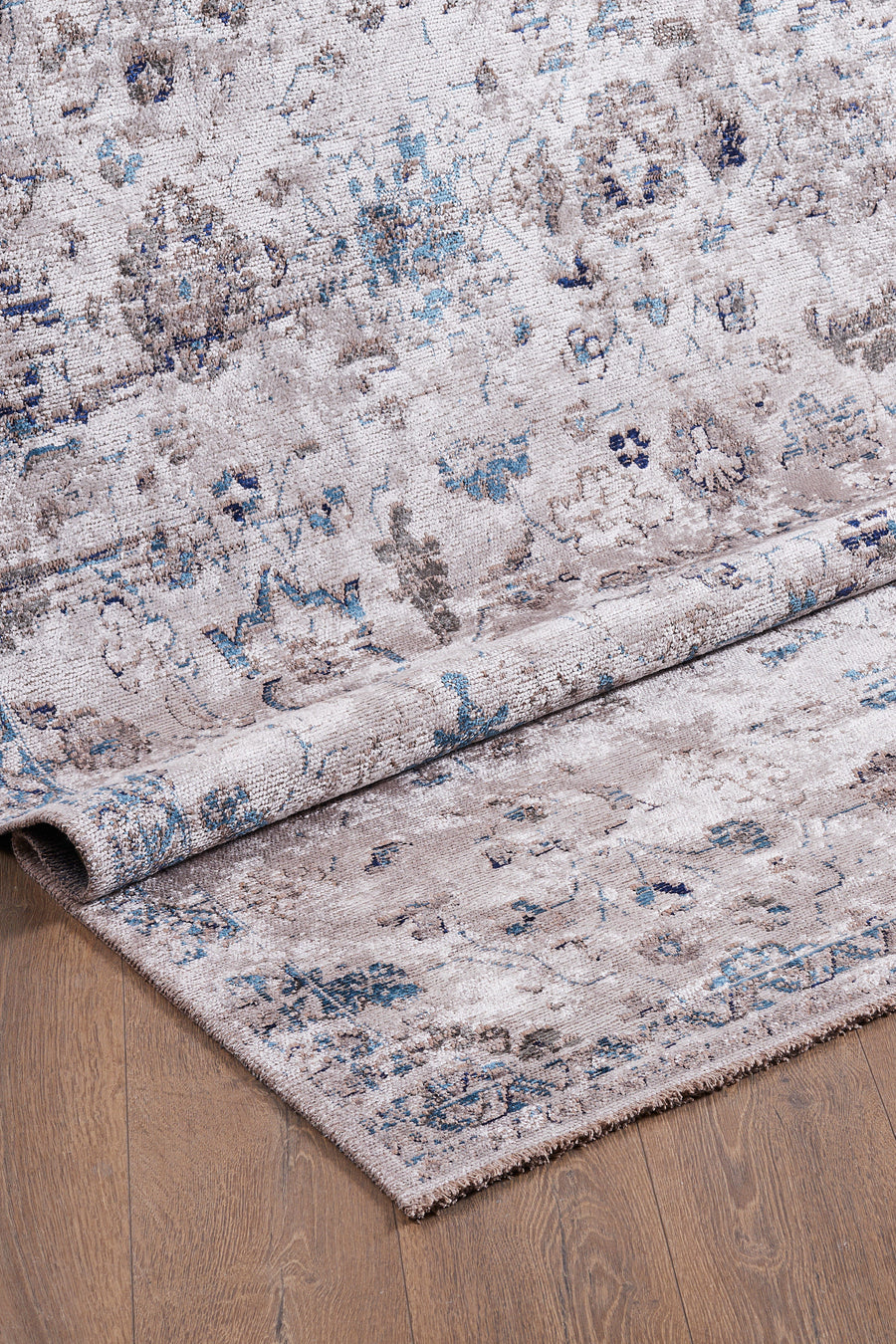 Flura Gri Mavi Soyut Desenli Modern Yumuşak Makine Halısı