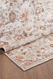 Flura Bej Turuncu Vintage Eskitme Klasik Halı