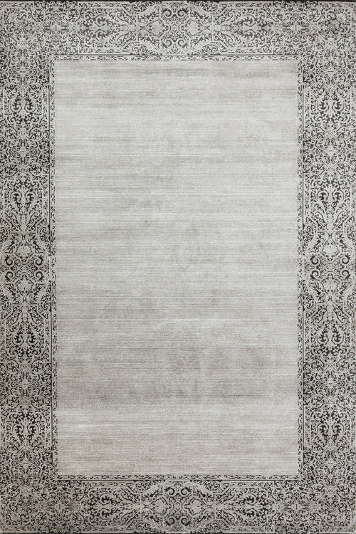 Gri Çerçeveli Modern Etnik Desenli Halı  | Makinada Yıkanabilir | Hav Toz Vermez | Leke Tutmayan | Kaymaz Taban | Dijital Makine Baskı | Salon Yolluk Mutfak Halısı