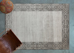 Gri Çerçeveli Modern Etnik Desenli Halı  | Makinada Yıkanabilir | Hav Toz Vermez | Leke Tutmayan | Kaymaz Taban | Dijital Makine Baskı | Salon Yolluk Mutfak Halısı