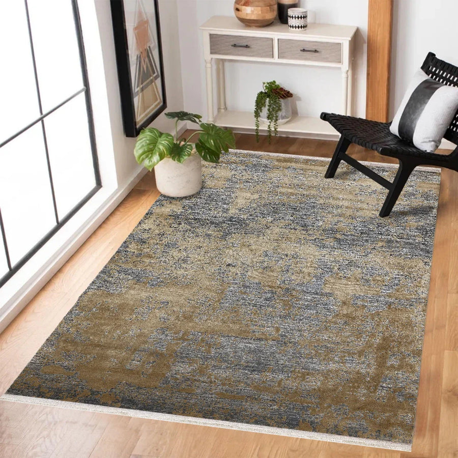 Gold Gri Eskitme Modern Halı - Yıkanabilir - Kaymaz Taban - Pati Dostu