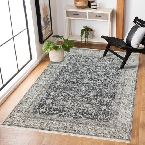 Gri Göbekli Modern Etnik Desenli Halı  | Makinada Yıkanabilir | Hav Toz Vermez | Leke Tutmayan | Kaymaz Taban | Dijital Makine Baskı | Salon Yolluk Mutfak Halısı