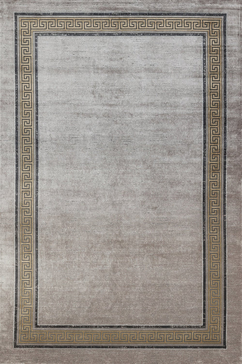 Gri Çerçeveli Modern Etnik Desenli Halı  | Makinada Yıkanabilir | Hav Toz Vermez | Leke Tutmayan | Kaymaz Taban | Dijital Makine Baskı | Salon Yolluk Mutfak Halısı