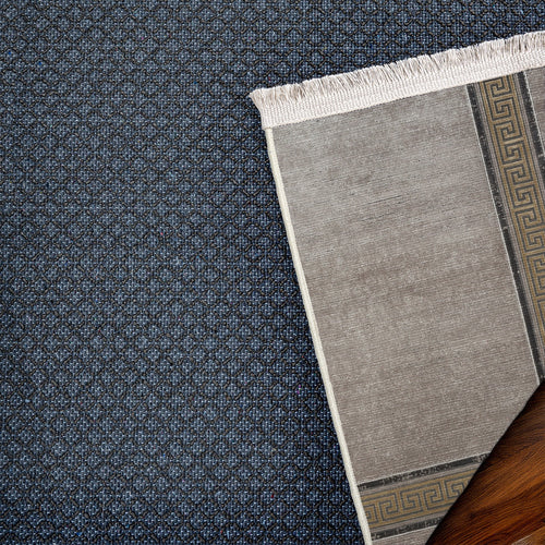 Gri Çerçeveli Modern Etnik Desenli Halı  | Makinada Yıkanabilir | Hav Toz Vermez | Leke Tutmayan | Kaymaz Taban | Dijital Makine Baskı | Salon Yolluk Mutfak Halısı