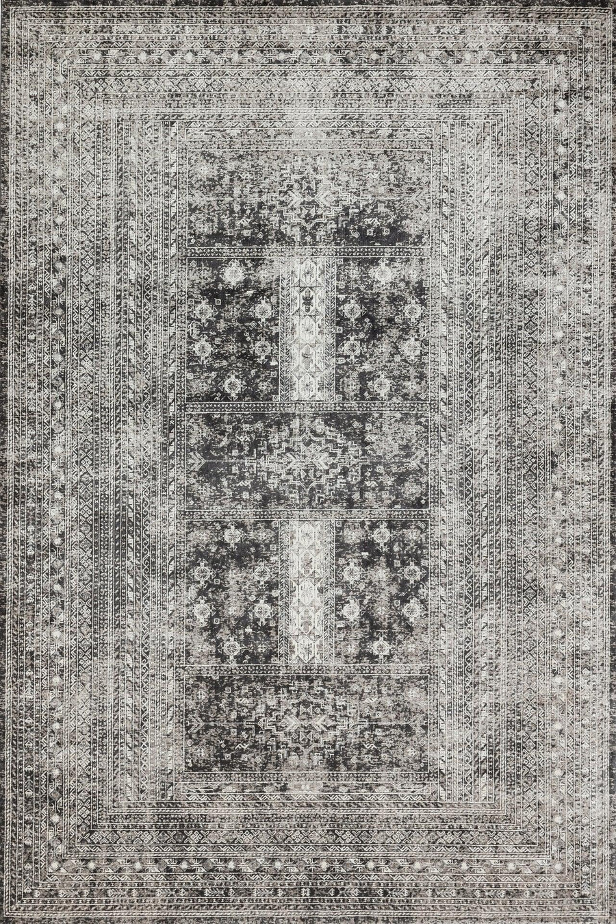 Geometrik Desenli Gri Eskitme Dijital Baskı Halı 100x150 cm – Oturma odası kullanımı
