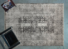 Antrasit Çerçeveli Modern Etnik Desenli Halı  | Makinada Yıkanabilir | Hav Toz Vermez | Leke Tutmayan | Kaymaz Taban | Dijital Makine Baskı | Salon Yolluk Mutfak Halısı