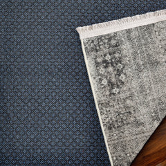 Antrasit Çerçeveli Modern Etnik Desenli Halı  | Makinada Yıkanabilir | Hav Toz Vermez | Leke Tutmayan | Kaymaz Taban | Dijital Makine Baskı | Salon Yolluk Mutfak Halısı