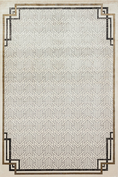 Krem Çerçeveli Modern Etnik Desenli Halı  | Makinada Yıkanabilir | Hav Toz Vermez | Leke Tutmayan | Kaymaz Taban | Dijital Makine Baskı | Salon Yolluk Mutfak Halısı