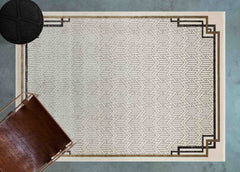 Krem Çerçeveli Modern Etnik Desenli Halı  | Makinada Yıkanabilir | Hav Toz Vermez | Leke Tutmayan | Kaymaz Taban | Dijital Makine Baskı | Salon Yolluk Mutfak Halısı