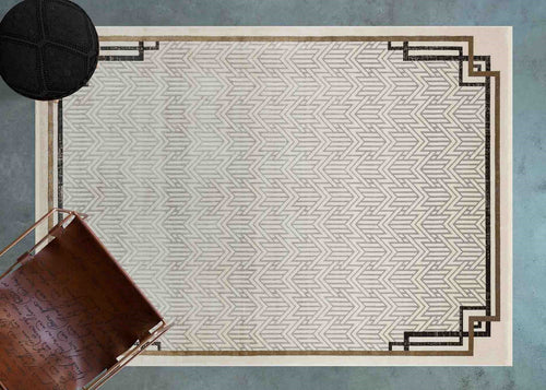 Krem Çerçeveli Modern Etnik Desenli Halı  | Makinada Yıkanabilir | Hav Toz Vermez | Leke Tutmayan | Kaymaz Taban | Dijital Makine Baskı | Salon Yolluk Mutfak Halısı