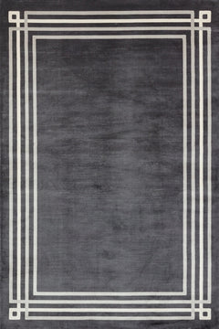 Antrasit Çerçeveli Modern Etnik Desenli Halı  | Makinada Yıkanabilir | Hav Toz Vermez | Leke Tutmayan | Kaymaz Taban | Dijital Makine Baskı | Salon Yolluk Mutfak Halısı