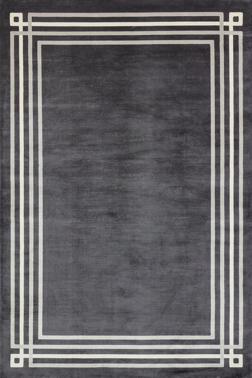 Antrasit Çerçeveli Modern Etnik Desenli Halı  | Makinada Yıkanabilir | Hav Toz Vermez | Leke Tutmayan | Kaymaz Taban | Dijital Makine Baskı | Salon Yolluk Mutfak Halısı