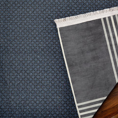 Antrasit Çerçeveli Modern Etnik Desenli Halı  | Makinada Yıkanabilir | Hav Toz Vermez | Leke Tutmayan | Kaymaz Taban | Dijital Makine Baskı | Salon Yolluk Mutfak Halısı