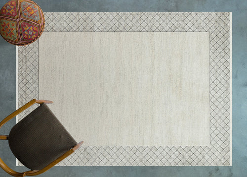 Krem Çerçeveli Modern Etnik Desenli Halı  | Makinada Yıkanabilir | Hav Toz Vermez | Leke Tutmayan | Kaymaz Taban | Dijital Makine Baskı | Salon Yolluk Mutfak Halısı